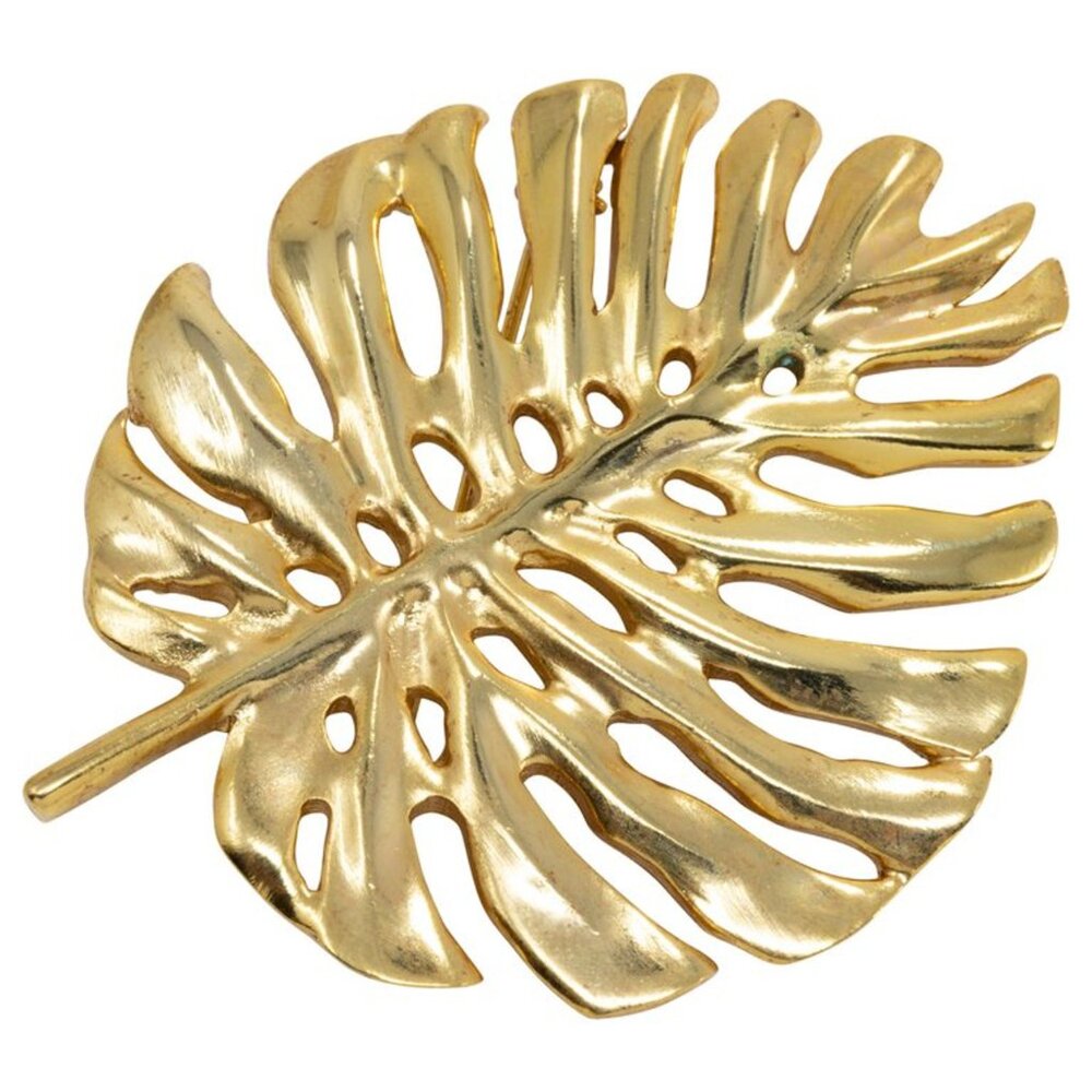 Oscar de la Renta gold plated monstera leaf brooch, pin